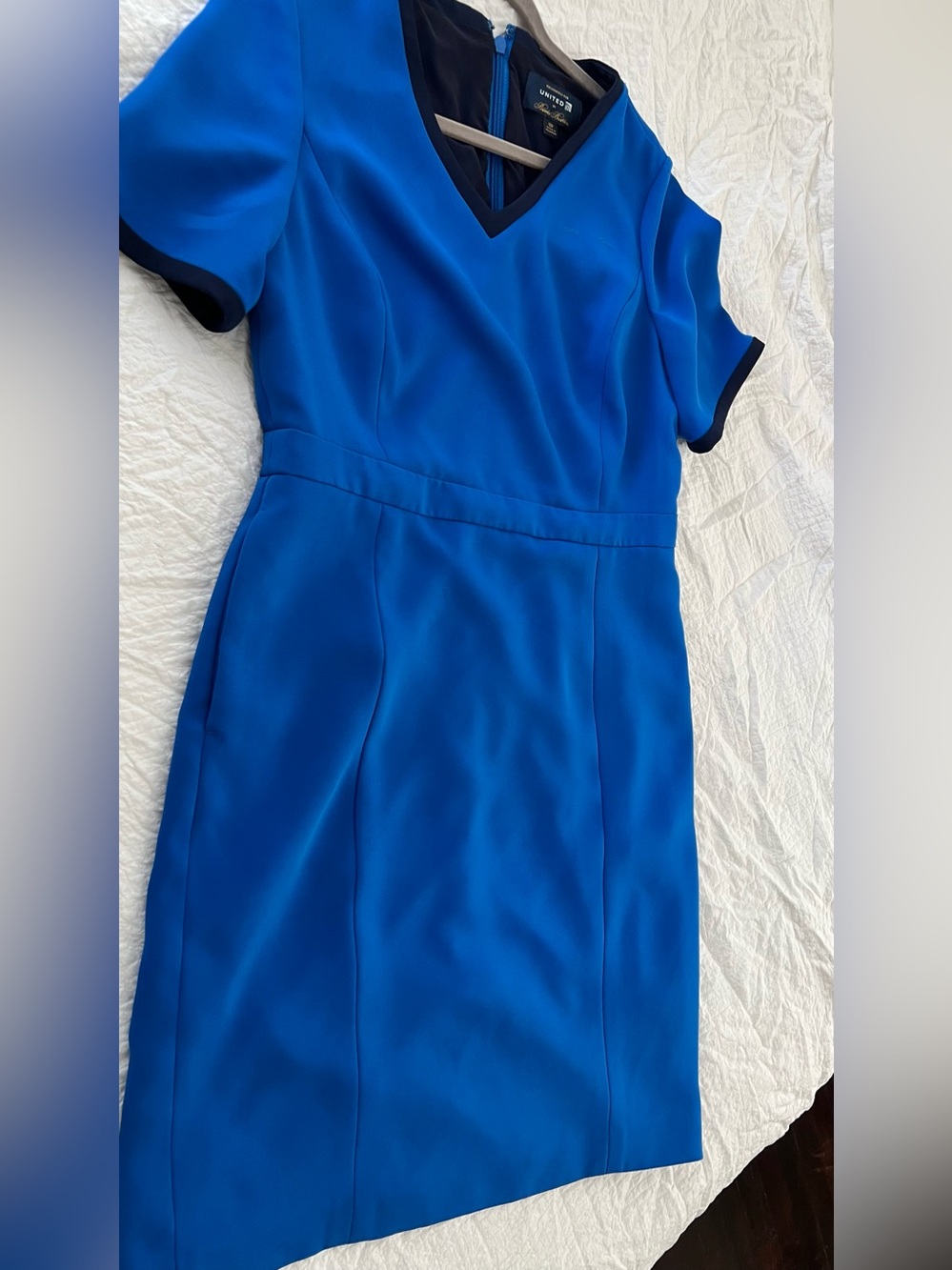 UA Women's Blue V-Neck Sheath Dress with Contrast Trim